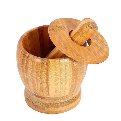 Bamboo Mortar And Pestle Grinder Pestle-set Grinding-bowl Garlic Press Ginger Crusher Herb Spice Masher V1263-JX-1962