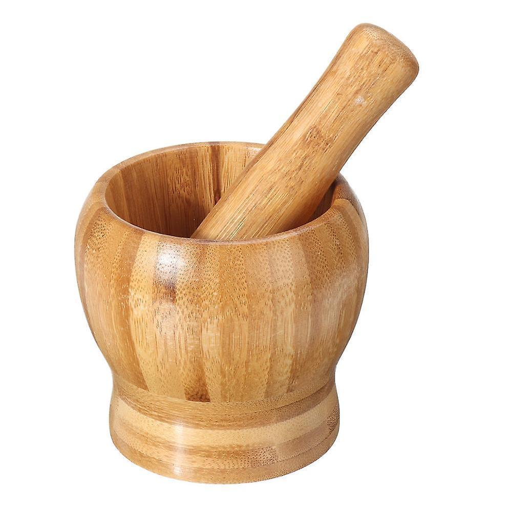 Bamboo Mortar And Pestle Grinder Pestle-set Grinding-bowl Garlic Press Ginger Crusher Herb Spice Masher V1263-JX-1962
