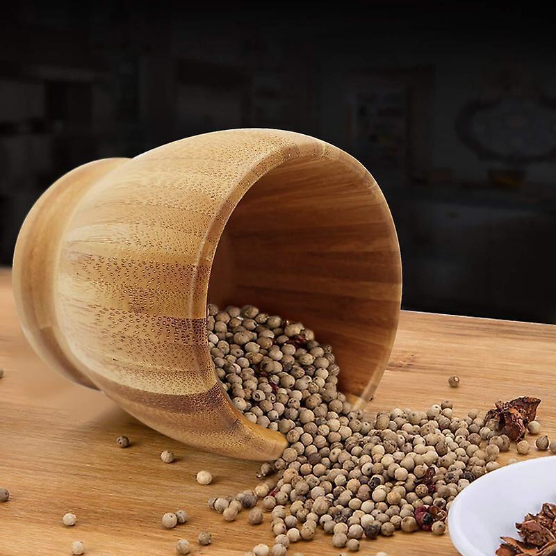 Bamboo Mortar And Pestle Grinder Pestle-set Grinding-bowl Garlic Press Ginger Crusher Herb Spice Masher V1263-JX-1962