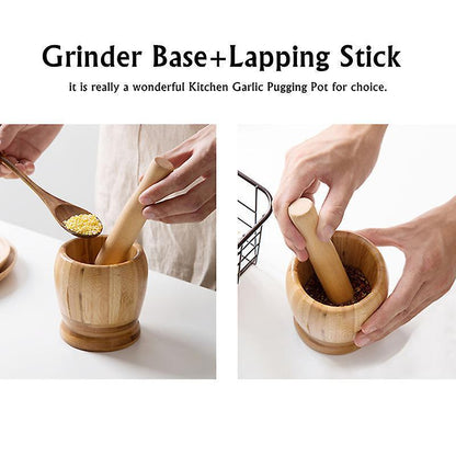 Bamboo Mortar And Pestle Grinder Pestle-set Grinding-bowl Garlic Press Ginger Crusher Herb Spice Masher V1263-JX-1962