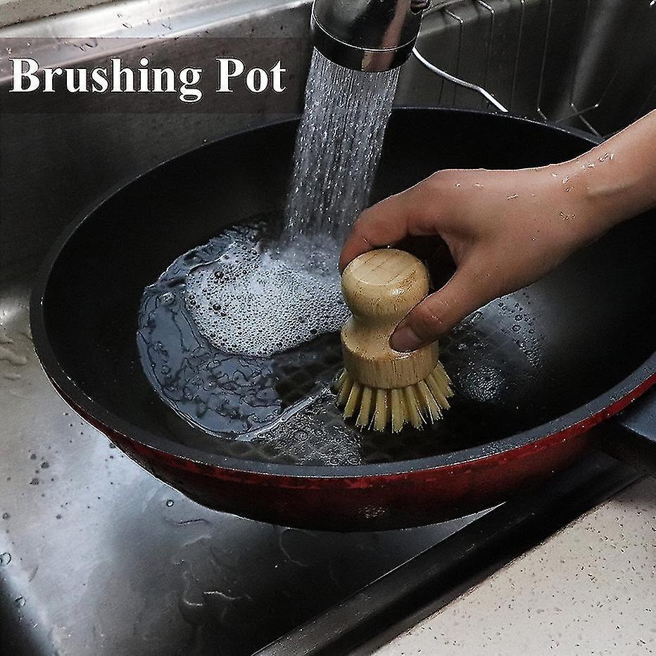 Bamboo Dish Scrub Brush Soap Dish Kitchen Wooden Dish Scrubber Cleaning Brush For Washing Dish Cast Iron Pan V1263-JX-1966