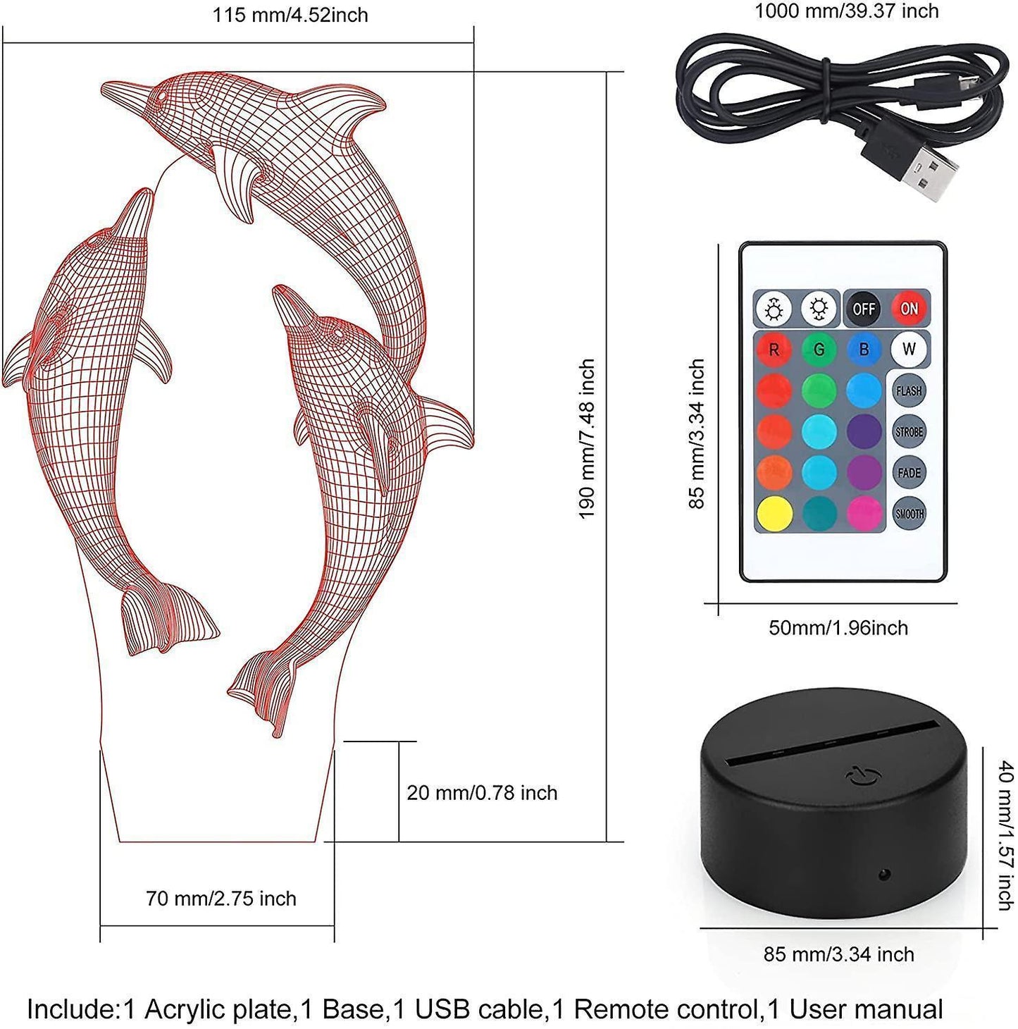 3D Night Light babies, 3D Illusion Lamp 16 Colors Change With Remote Control V1263-JX-1987