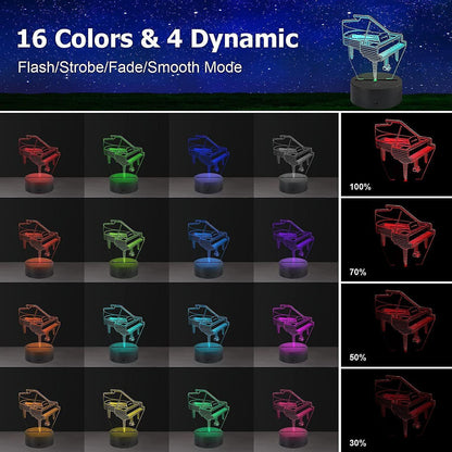 3D Lamp Illusion Piano Night Light Decor 16 Colors V1263-JX-1991