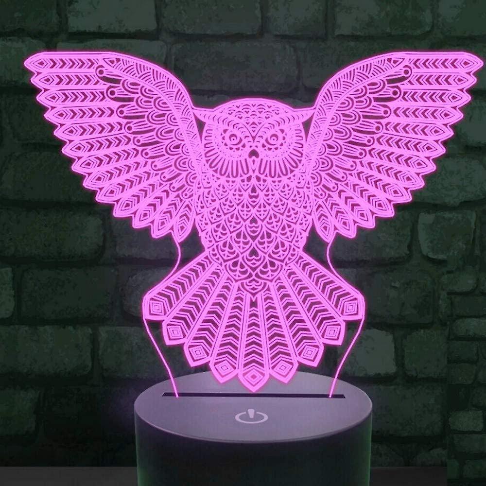 3D Owl Night Light Led Touch Switch Decor Table Desk Optical Illusion Lamps 7 Color Changing Lights Christmas V1263-JX-1998