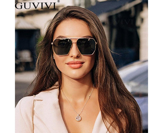 Retro Oversized Square Polarized Sunglasses for Women Men Vintage Double Bridge Shades UV400 Classic Large V1263-JX-201
