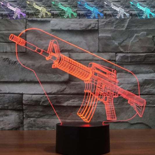 3D Gun Optical Illusion Night Light, LED Table Desk Lamps,7 Colors Change with Touch Control USB Charge for V1263-JX-2010