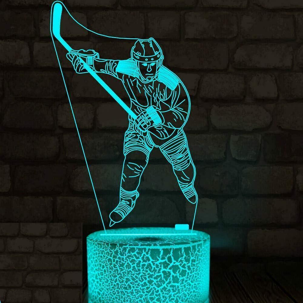 3D Ice Hockey Player Night Light Led Touch Switch Decor Table Desk Optical Illusion Lamps 7 Color Changing V1263-JX-2012