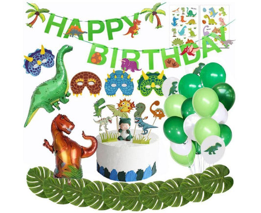 Dinosaur birthday Decoration set, happy birthday garland and large dinosaur foil balloons with cake topper V1263-JX-202