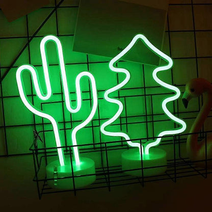 Cactus Neon Sign Night Light Lamp With Holder Base Decorative Marquee Signs Light Battery Operated Wall V1263-JX-2028