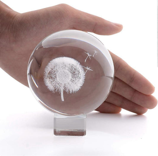 3D Dandelion Crystal Ball PaperweightLaser Engraved Glass Sphere Display Globe Meditation Ball Home Decor V1263-JX-2037