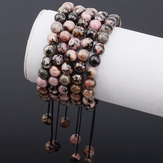 Natural Healing Crystal Gemstone Beads Unisex Adjustable Macrame Bracelets 8mm V1263-JX-2044