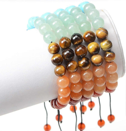 Natural Healing Crystal Gemstone Beads Unisex Adjustable Macrame Bracelets 8mm V1263-JX-2044