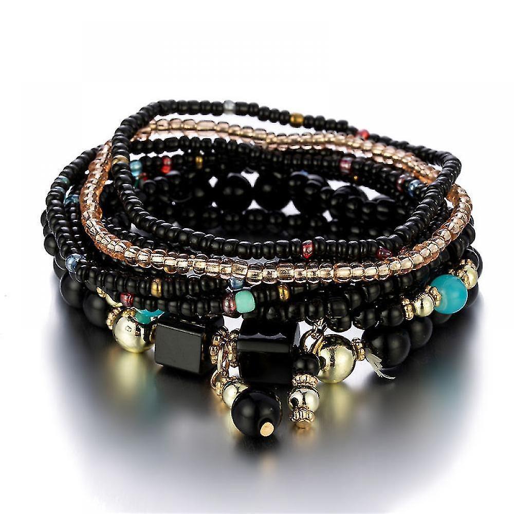 1 Pcs Bohemian Stackable Bead Bracelets, Women's Stretch Multilayer Crystal Beaded Lucky Protection Evil Eye V1263-JX-2046