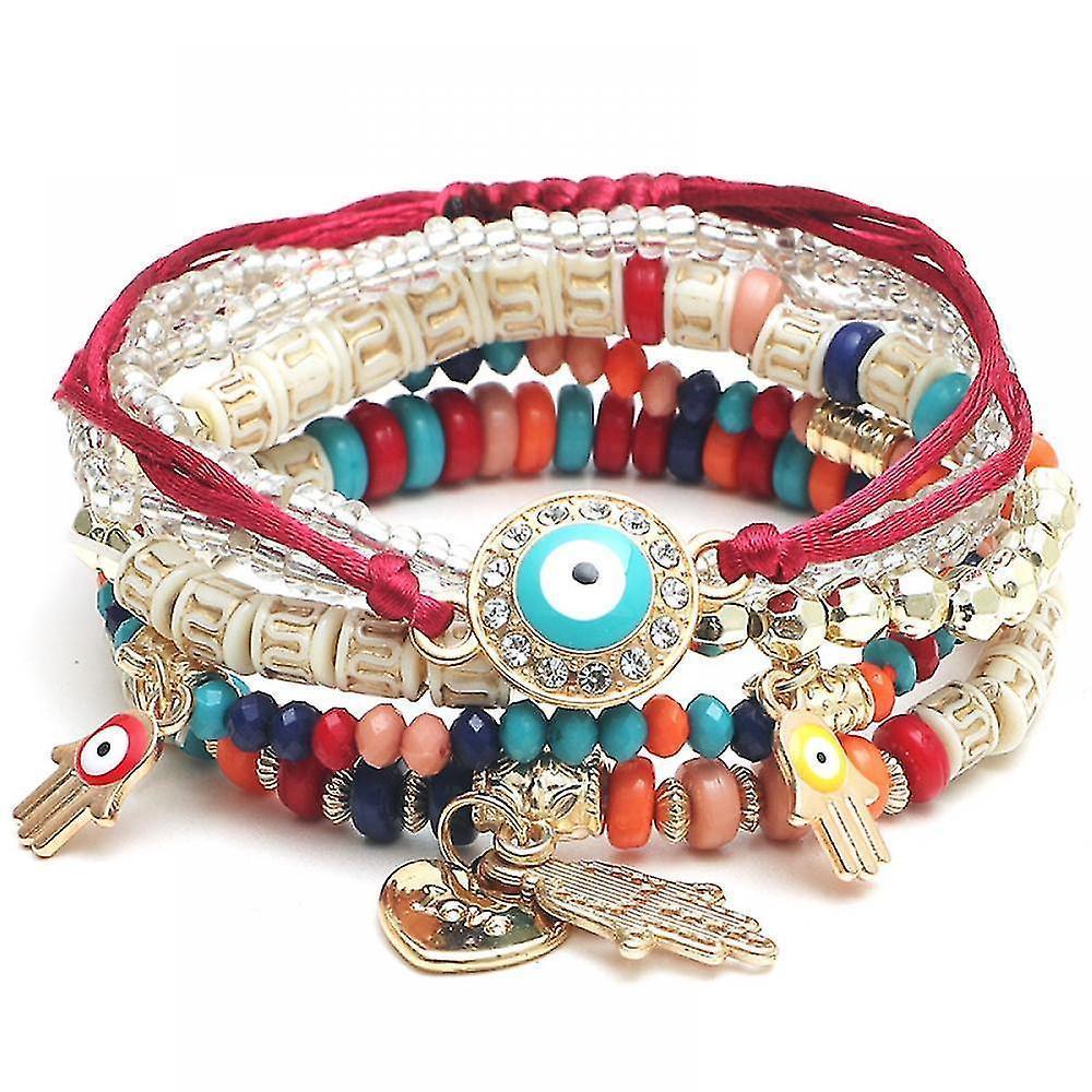 1 Pcs Hand Bracelet Boho Charms Stretch Stackable Bracelet Handmade Multicolor Crystal Beaded Lucky V1263-JX-2051