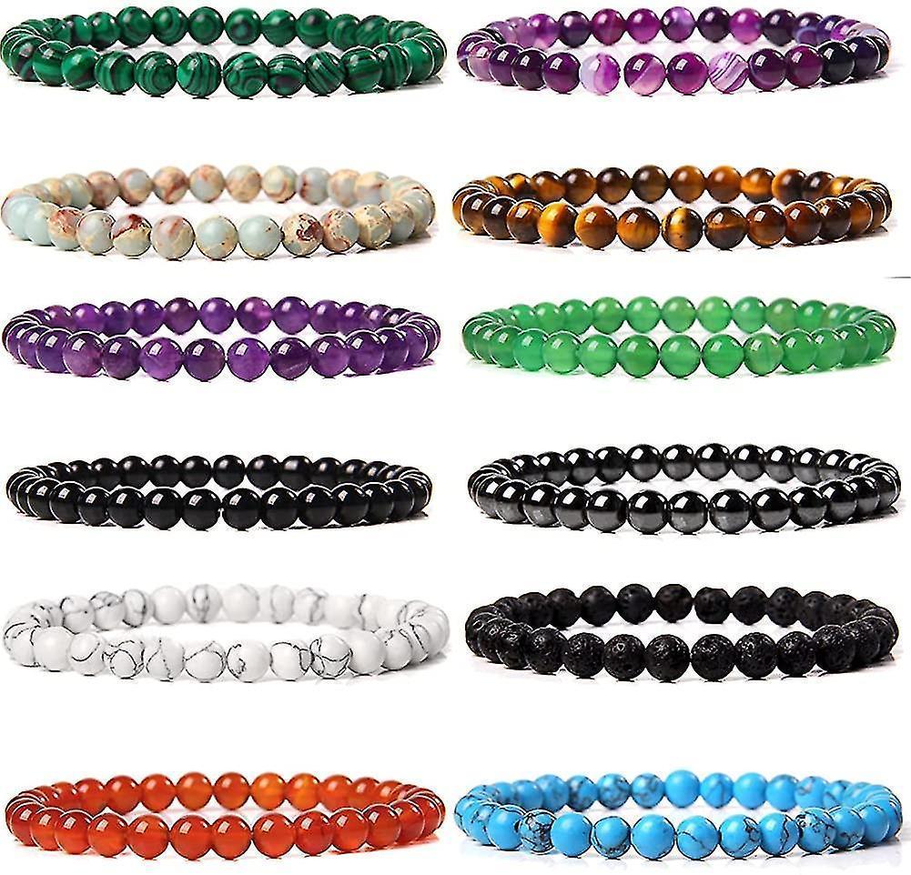 12pcs 6mm Gemstone Beaded Bracelets For Women Tiny Crushed Stone Crystal Bracelet Beaded V1263-JX-2053