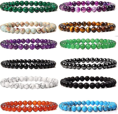 12pcs 6mm Gemstone Beaded Bracelets For Women Tiny Crushed Stone Crystal Bracelet Beaded V1263-JX-2053