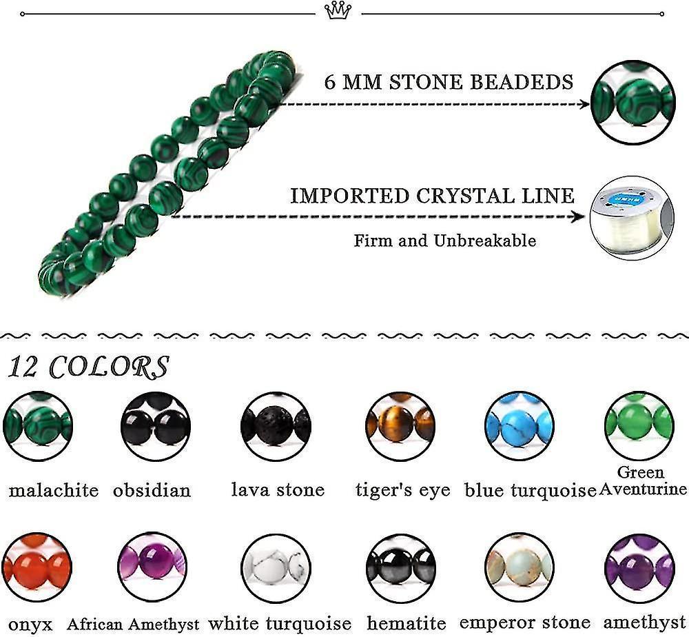 12pcs 6mm Gemstone Beaded Bracelets For Women Tiny Crushed Stone Crystal Bracelet Beaded V1263-JX-2053