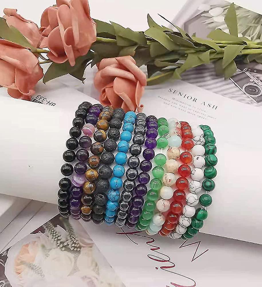 12pcs 6mm Gemstone Beaded Bracelets For Women Tiny Crushed Stone Crystal Bracelet Beaded V1263-JX-2053
