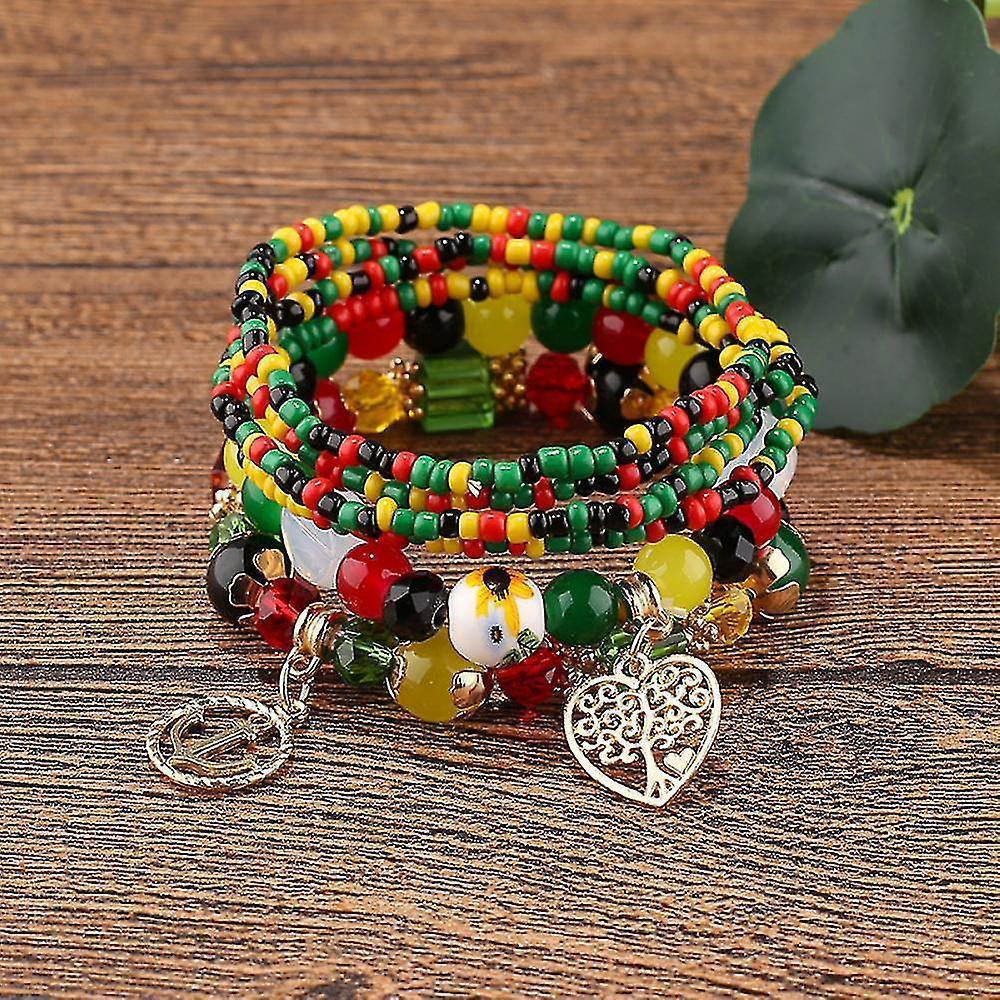 1pcs Bohemian Beaded Multilayer Bracelet - Stackable Beaded Strand Stretch Bangles Sparkly Crystal Mix, V1263-JX-2058