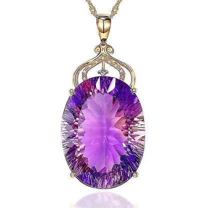 Amethyst Pendant European And American Creative Shape Amethyst Pendant Micro-set 14k Gold Crystal Necklace V1263-JX-2071