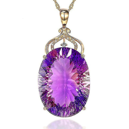 Amethyst Pendant European And American Creative Shape Amethyst Pendant Micro-set 14k Gold Crystal Necklace V1263-JX-2071