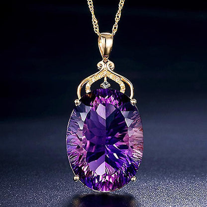 Amethyst Pendant European And American Creative Shape Amethyst Pendant Micro-set 14k Gold Crystal Necklace V1263-JX-2071