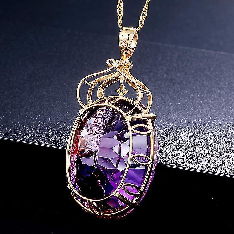 Amethyst Pendant European And American Creative Shape Amethyst Pendant Micro-set 14k Gold Crystal Necklace V1263-JX-2071