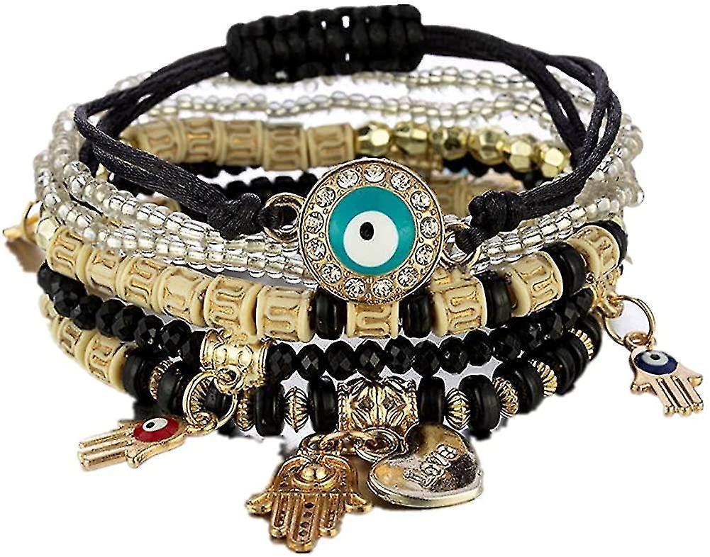 Bohemian Stretch Beads Bracelets Multilayer Evil Eye Hamsa Hand Bracelet Boho Charms Stretch Stackable V1263-JX-2072