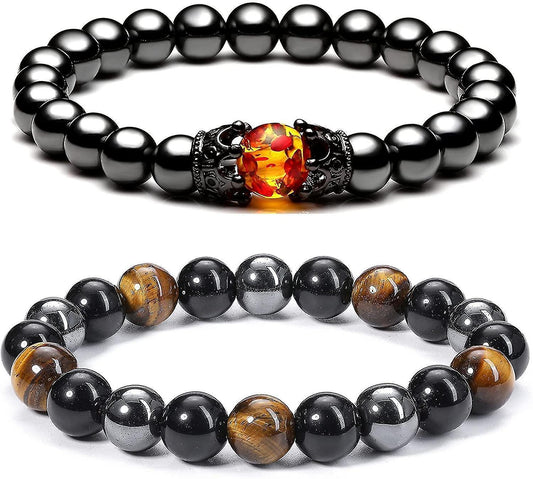 Hematite Black Obsidian Tiger Eye Stone Bracelets For Men Women 10mm Natural Round Gemstone Beads Beaded V1263-JX-2087