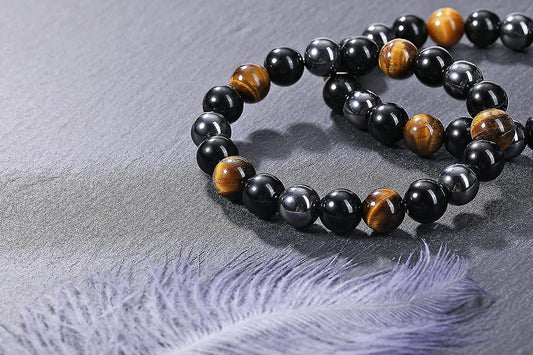 Hematite Black Obsidian Tiger Eye Stone Bracelets For Men Women 10mm Natural Round Gemstone Beads Beaded V1263-JX-2087