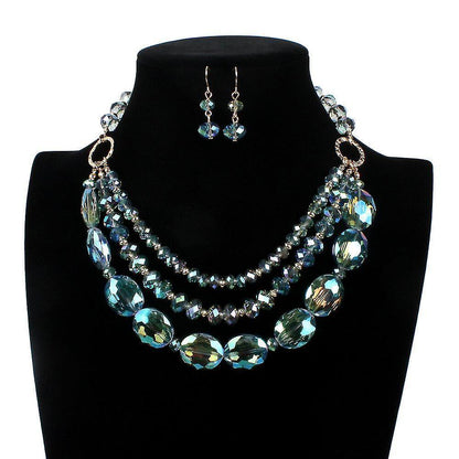 Multi Layer Magic Crystal And Glass Beads Necklace And Crystal Earrings Crystal Jewelry Set V1263-JX-2092