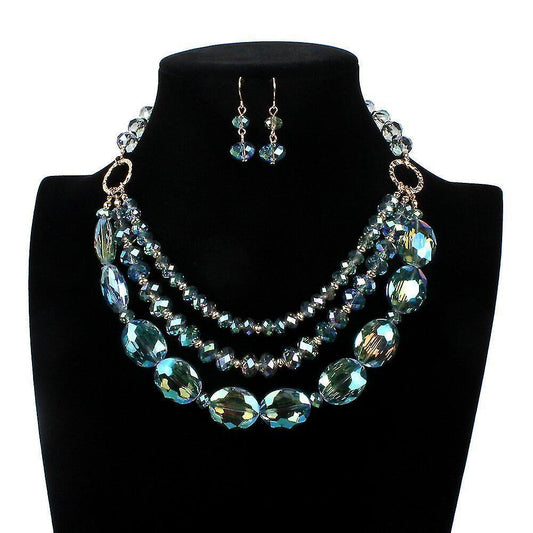 Multi Layer Magic Crystal And Glass Beads Necklace And Crystal Earrings Crystal Jewelry Set V1263-JX-2092