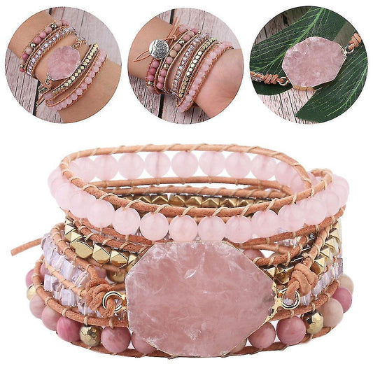 Natural Crystal Stone Woven Bracelet Multi-turn Pure Hand-woven Bracelets Retro Bracelet Women Bangle V1263-JX-2093