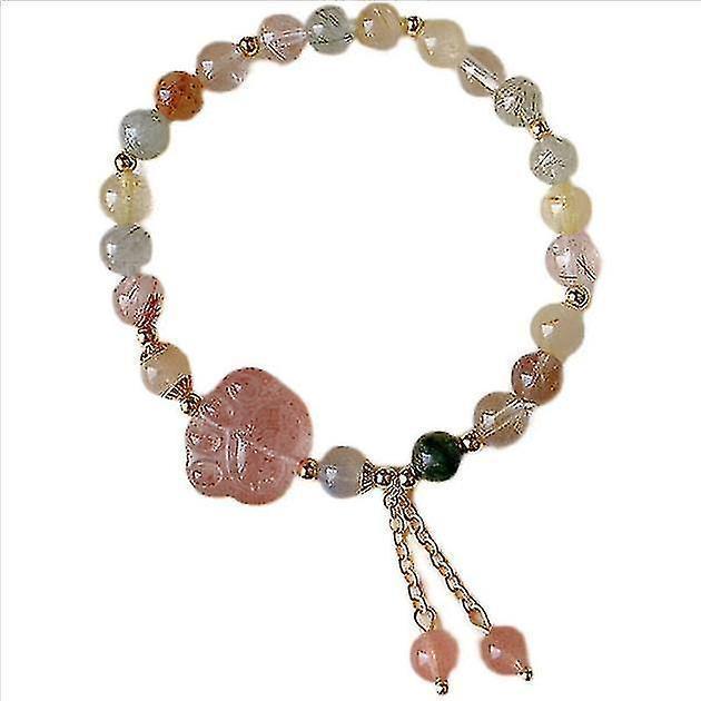 Natural Pink Strawberry Crystal Cat's Claw Pendant Tassel Bracelet V1263-JX-2098