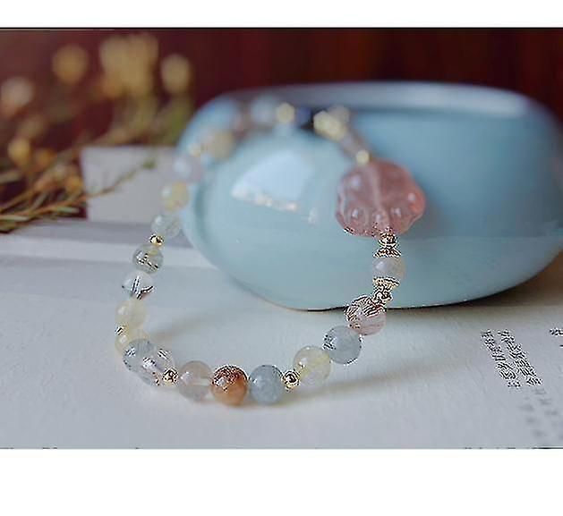 Natural Pink Strawberry Crystal Cat's Claw Pendant Tassel Bracelet V1263-JX-2098