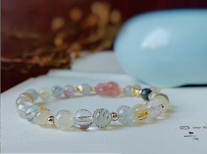 Natural Pink Strawberry Crystal Cat's Claw Pendant Tassel Bracelet V1263-JX-2098