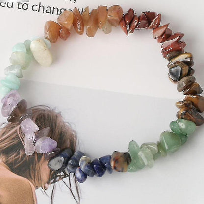 Natural Stone 7-chakra Chip Beads Healing Crystal Bracelet V1263-JX-2099