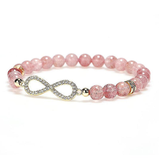 Natural Strawberry Healing Bracelet Women's Girl's Crystal Round Bead Zircon Hand Chain V1263-JX-2100