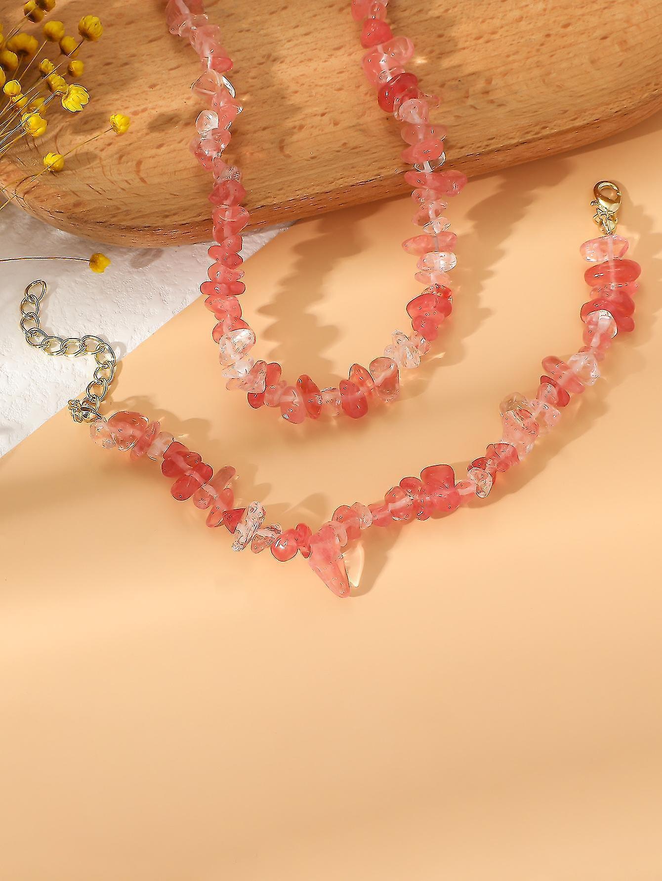Pink Crystal Beaded Natural Stone Bracelet V1263-JX-2101