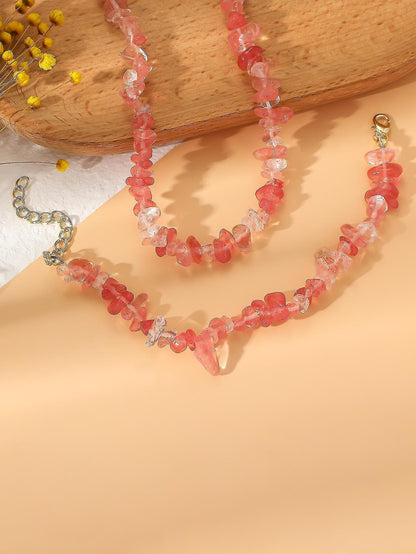 Pink Crystal Beaded Natural Stone Bracelet V1263-JX-2101