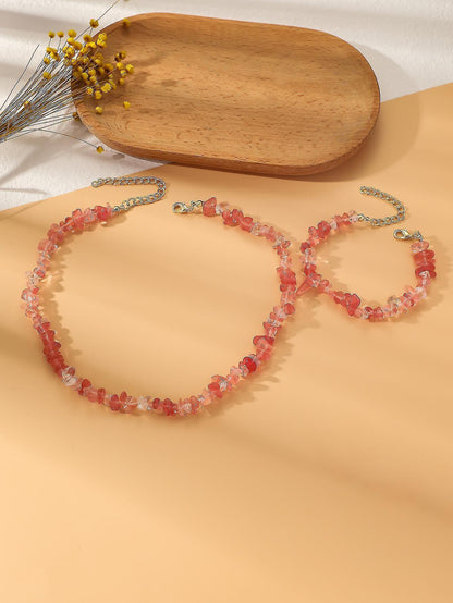 Pink Crystal Beaded Natural Stone Bracelet V1263-JX-2101
