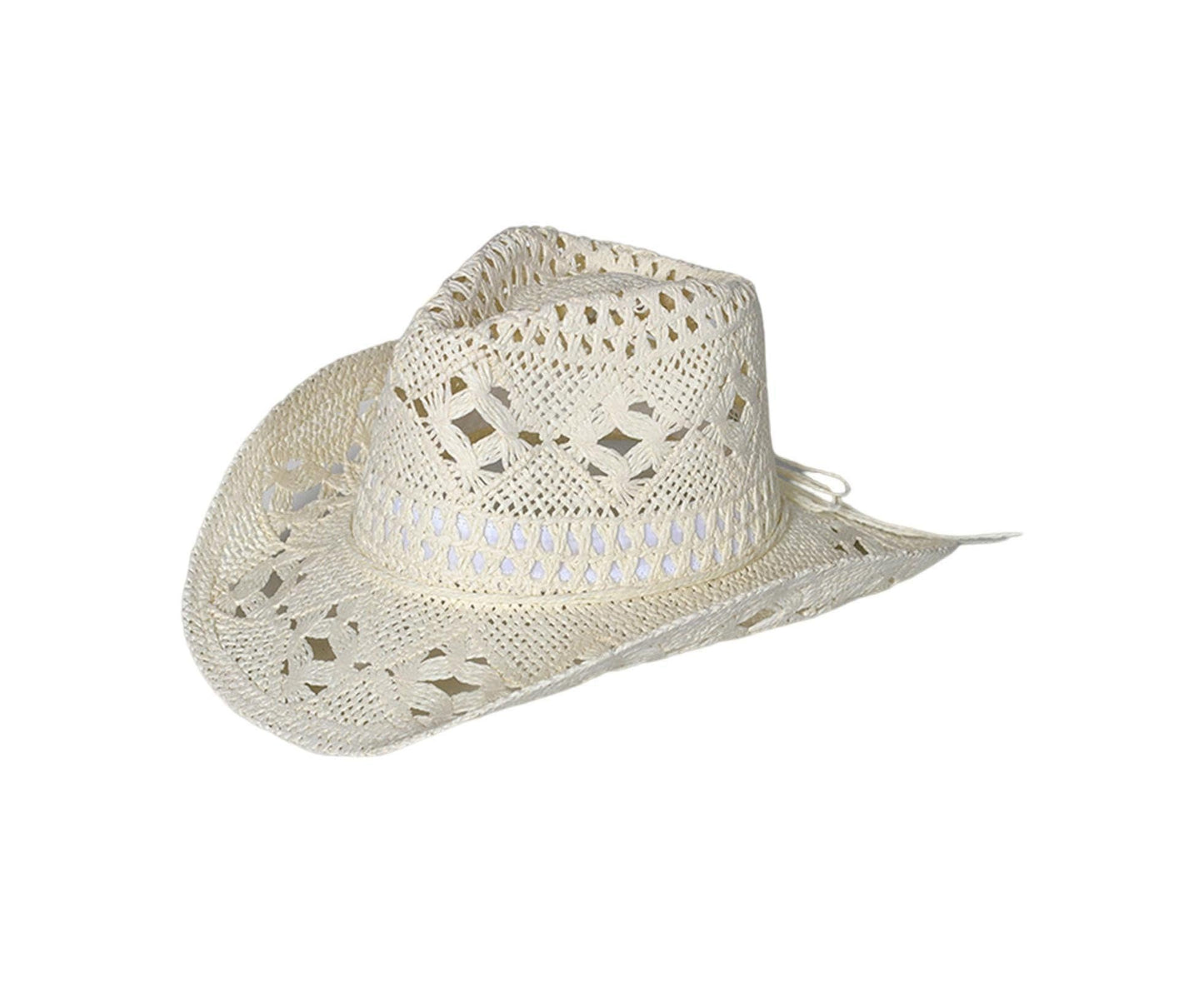 Straw Hat Ventilated Hollow Round Collapsible Western Cowboy Beach Hat Photo Props-Warm White V1263-JX-211