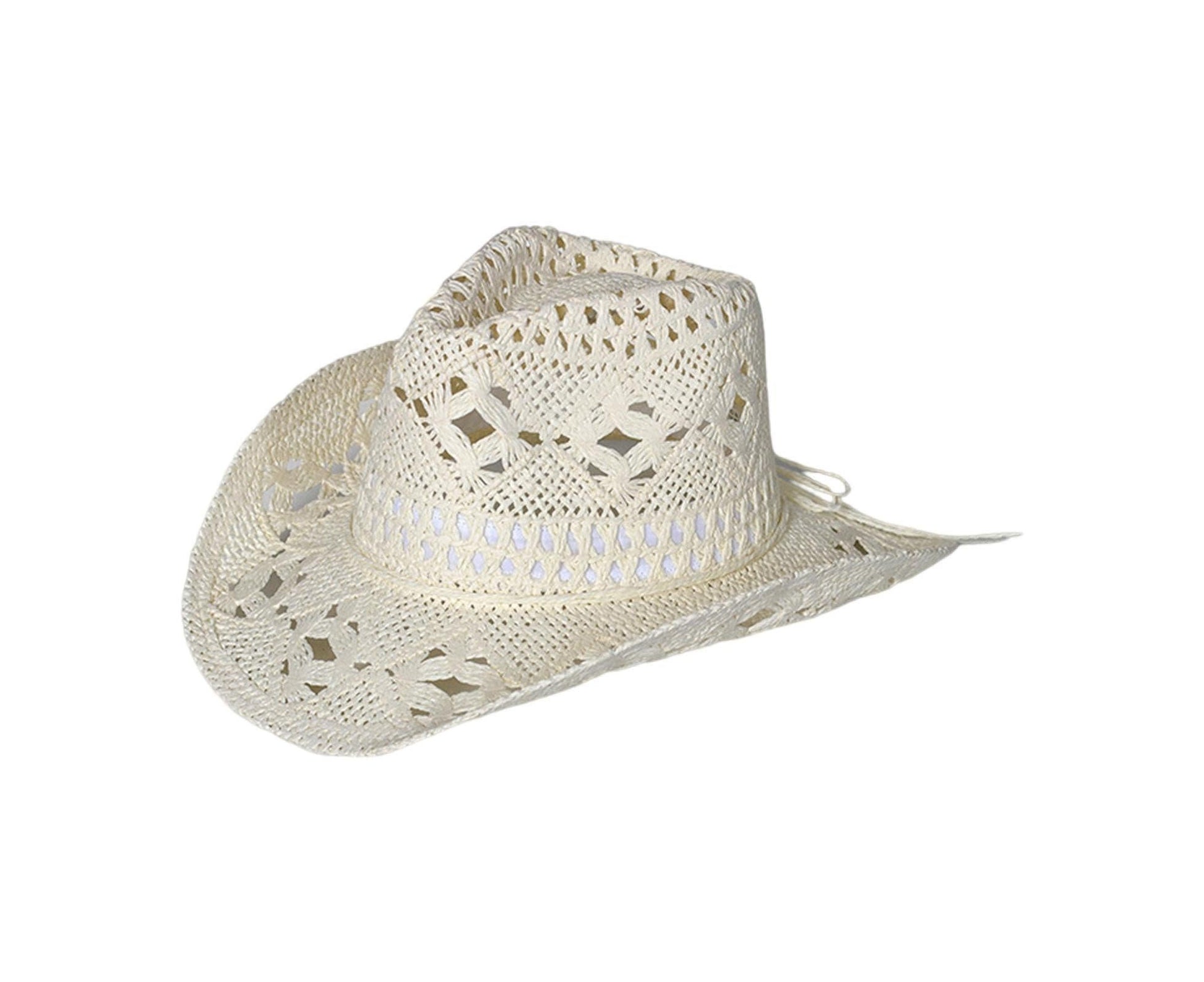 Straw Hat Ventilated Hollow Round Collapsible Western Cowboy Beach Hat Photo Props-Warm White V1263-JX-211