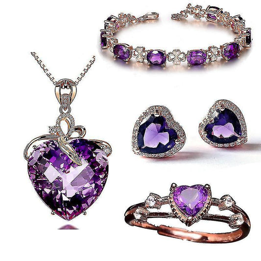 Women Jewelry Set Crystal Necklace Earrings Bracelet Ring Set,jewelry Gifts For Mother Wife Girls V1263-JX-2118