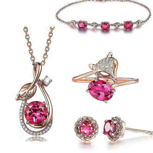 Women Jewelry Set Crystal Necklace Earrings Bracelet Ring Set,jewelry Gifts For Mother Wife Girls V1263-JX-2119
