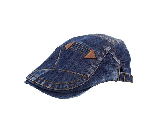 Men Women Vintage Washed Jeans Hat Outdoor Sports Denim Beret Sun Visor Flat Cap-Dark Blue V1263-JX-212