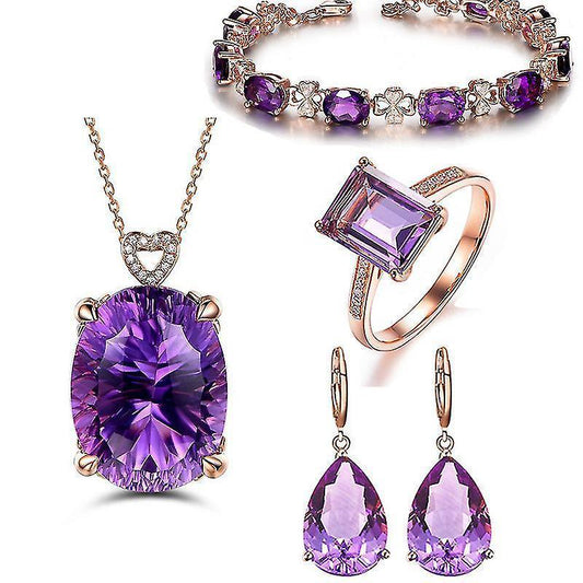 Women Jewelry Set Crystal Necklace Earrings Bracelet Ring Set,jewelry Gifts For Mother Wife Girls V1263-JX-2120