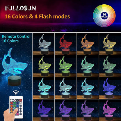 Shark 3D Illusion Night Light Animal Touch Table Desk Lamp, With Remote Control V1263-JX-2122