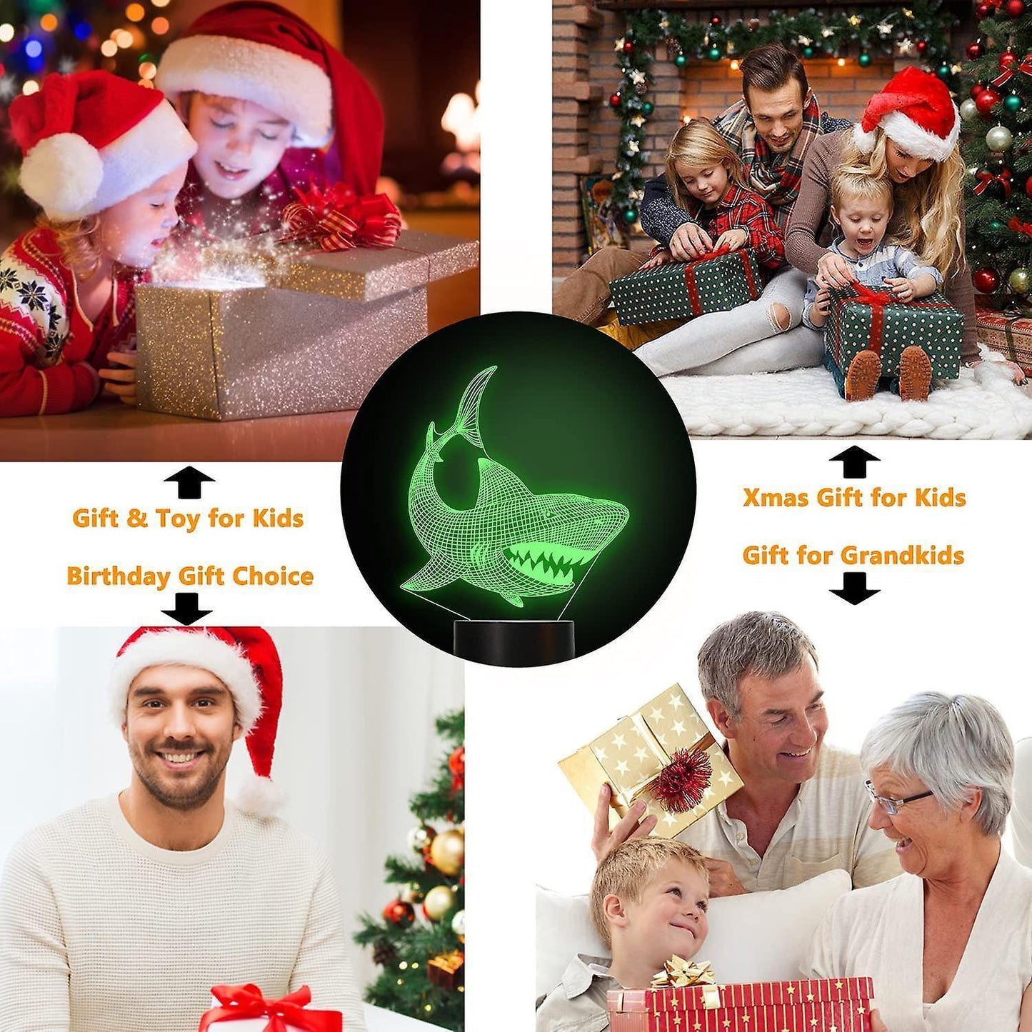 Shark 3D Illusion Night Light Animal Touch Table Desk Lamp, With Remote Control V1263-JX-2122