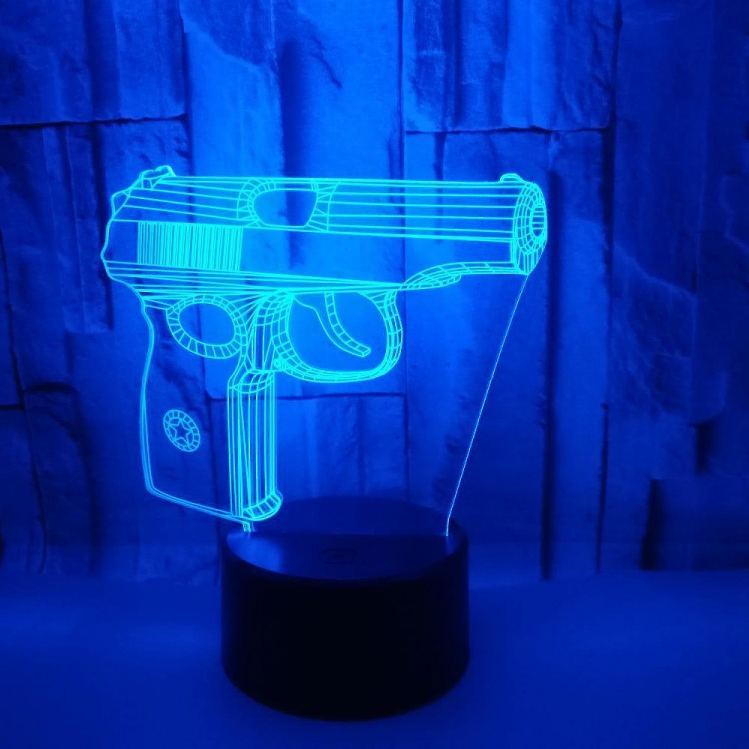 Optical Illusion 3D Pistol Gun Night Light 16 Colo V1263-JX-2123